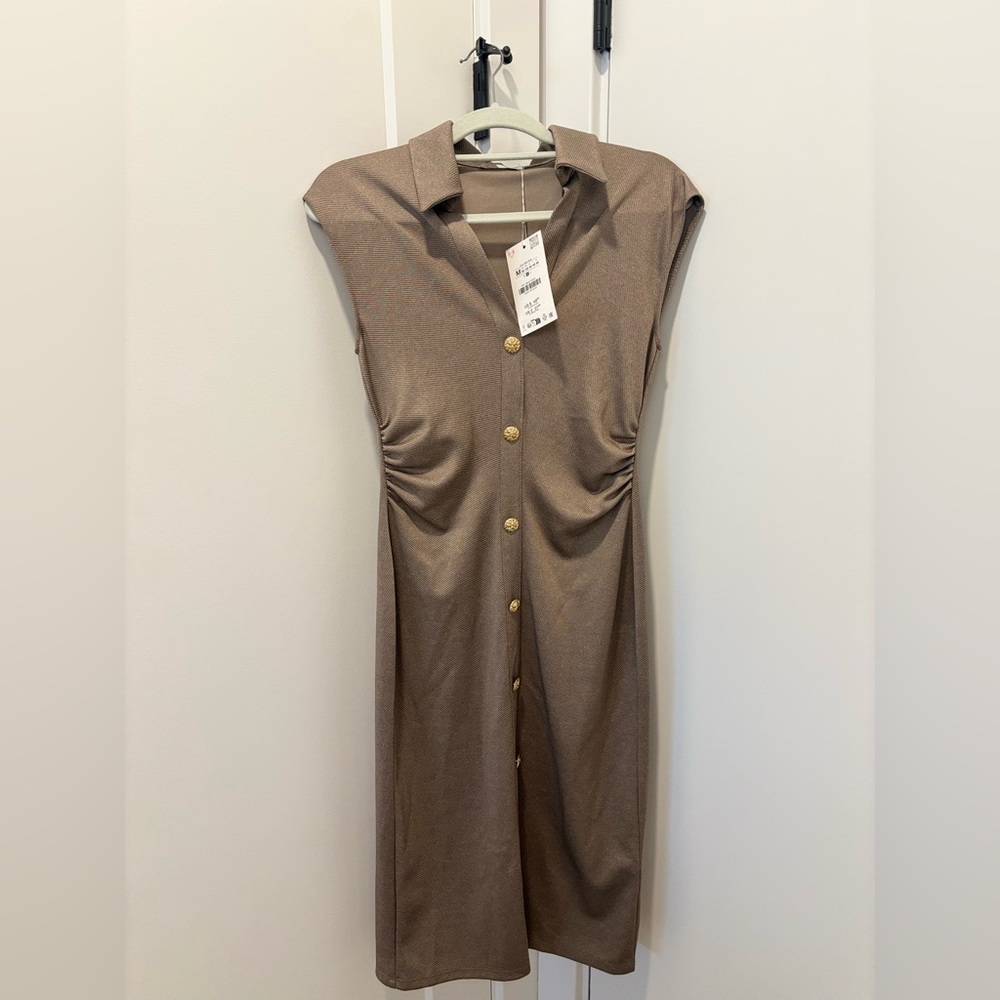 Zara Piqué shirt dress beige
